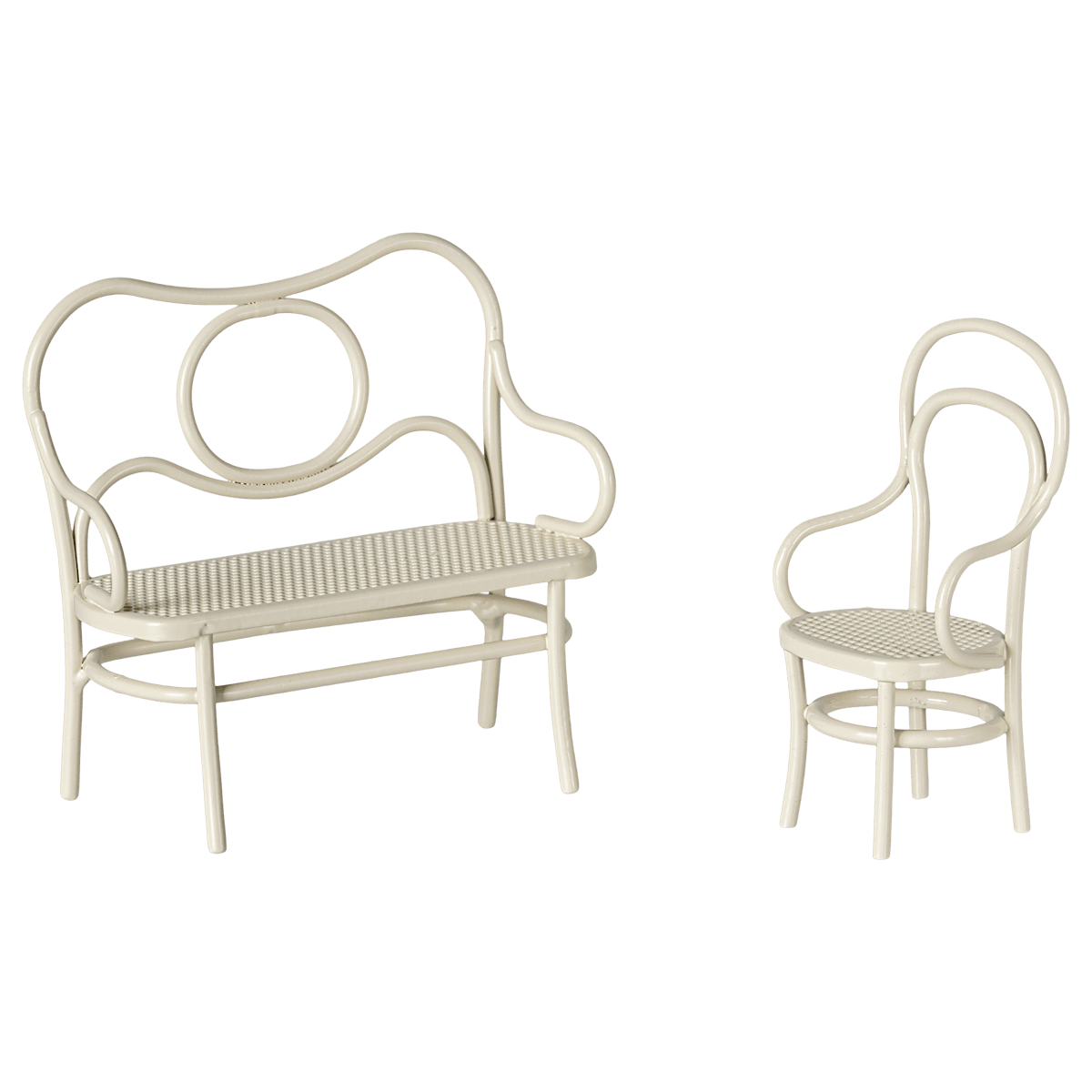 Coffee table, bench and chair set, White, Topo