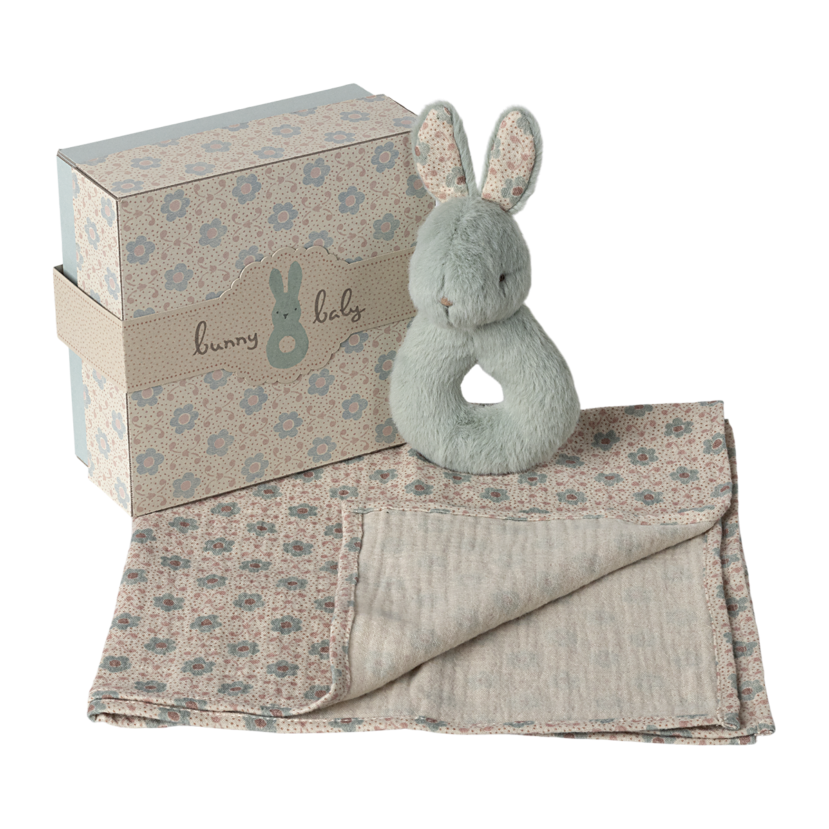 Rabbit Rattle and Muslin Set, Mint