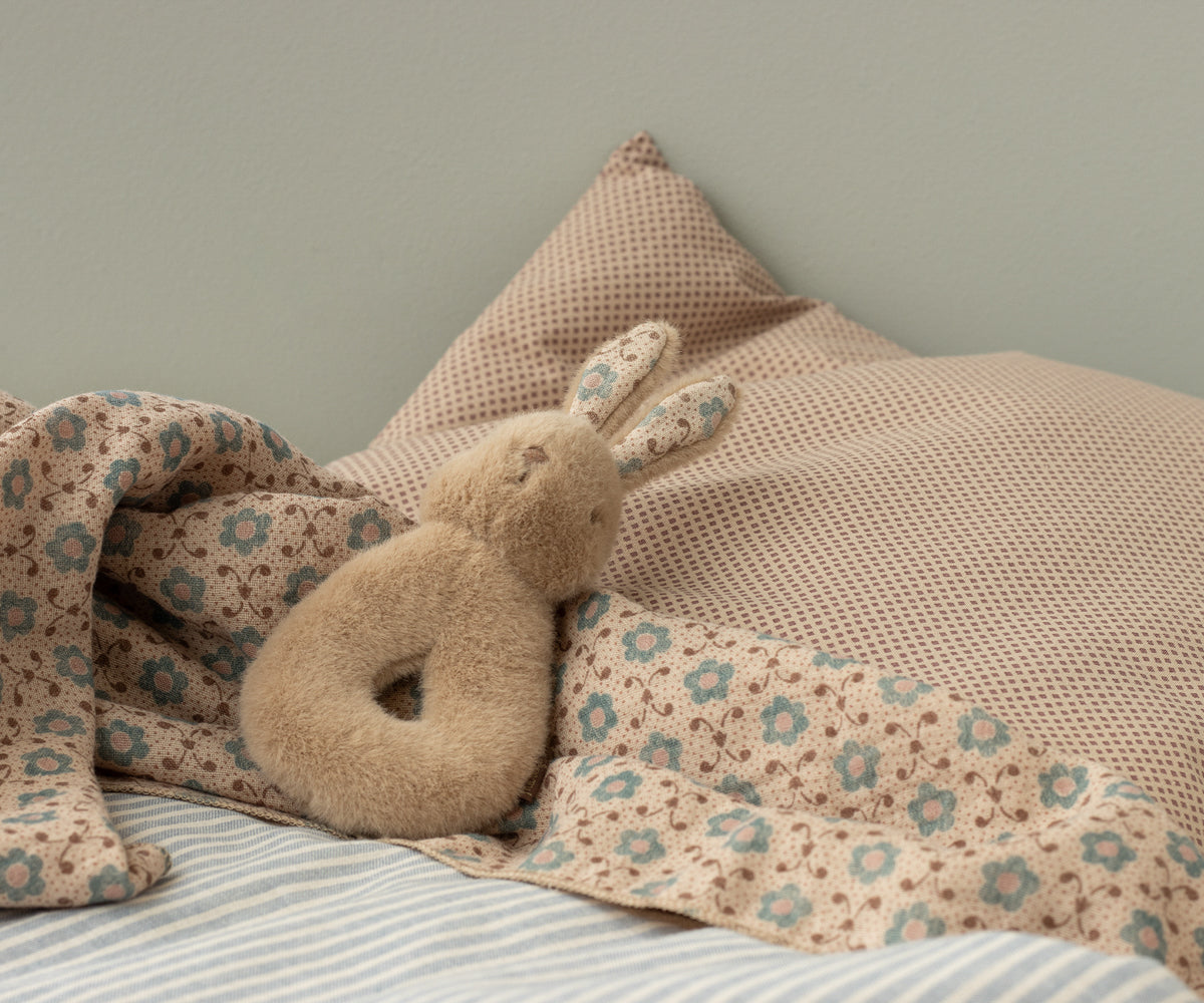 Rabbit Rattle and Muslin Set, Cream Peach