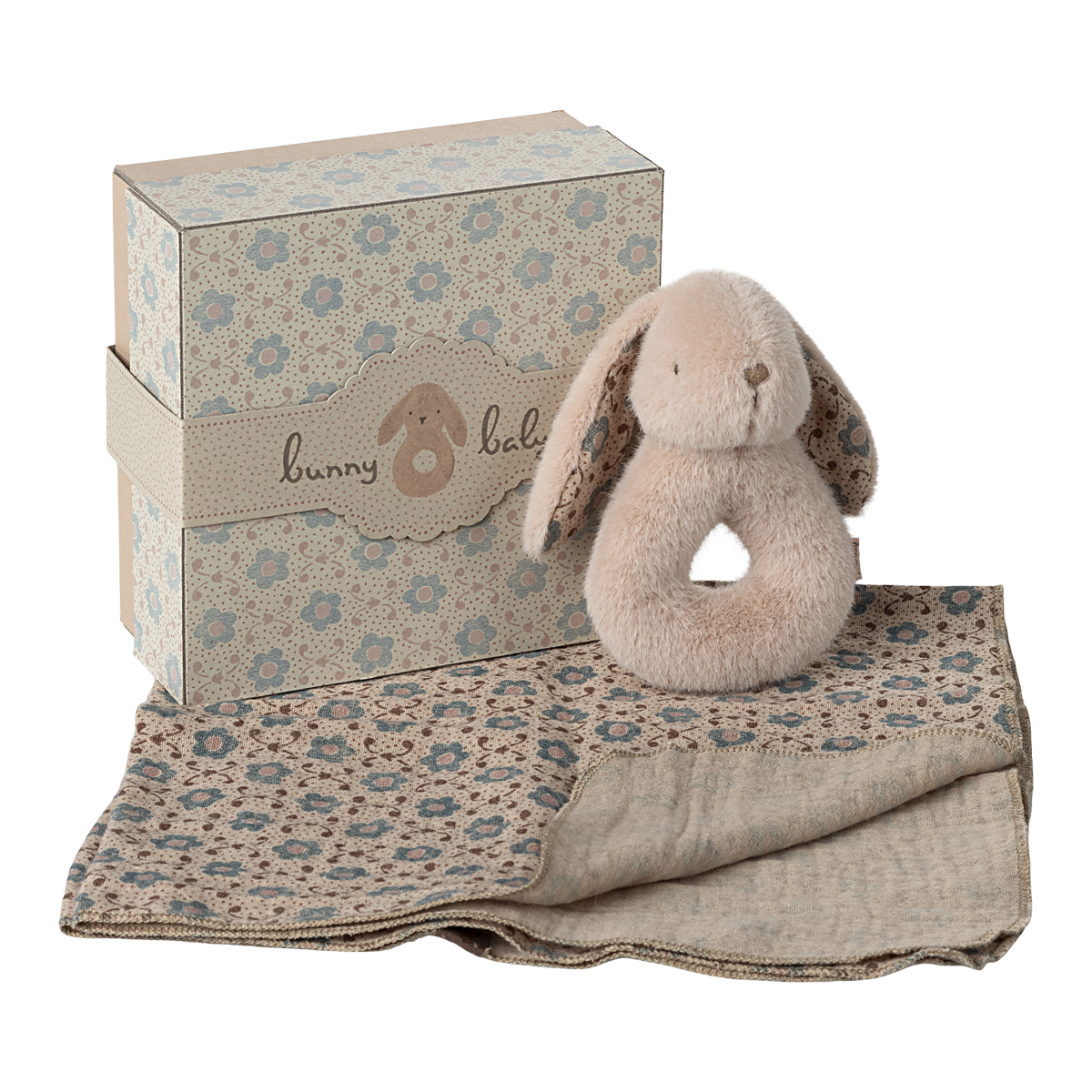 Rabbit Rattle and Muslin Set, Powder