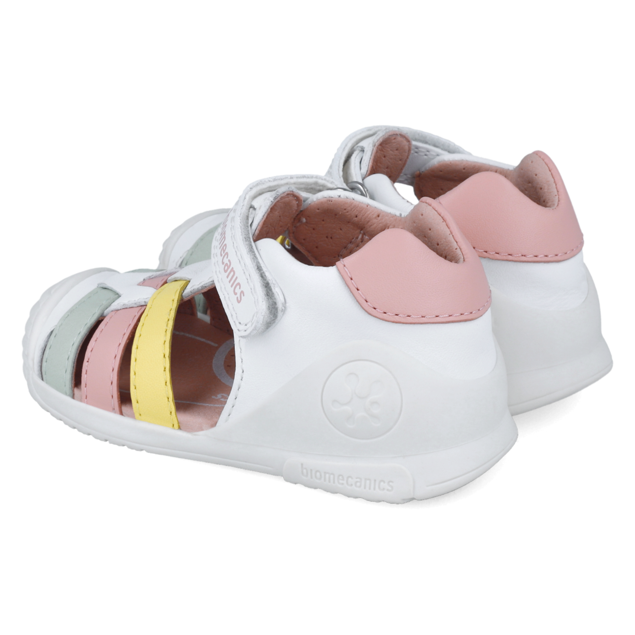 Leather first steps sandals, White multicolor