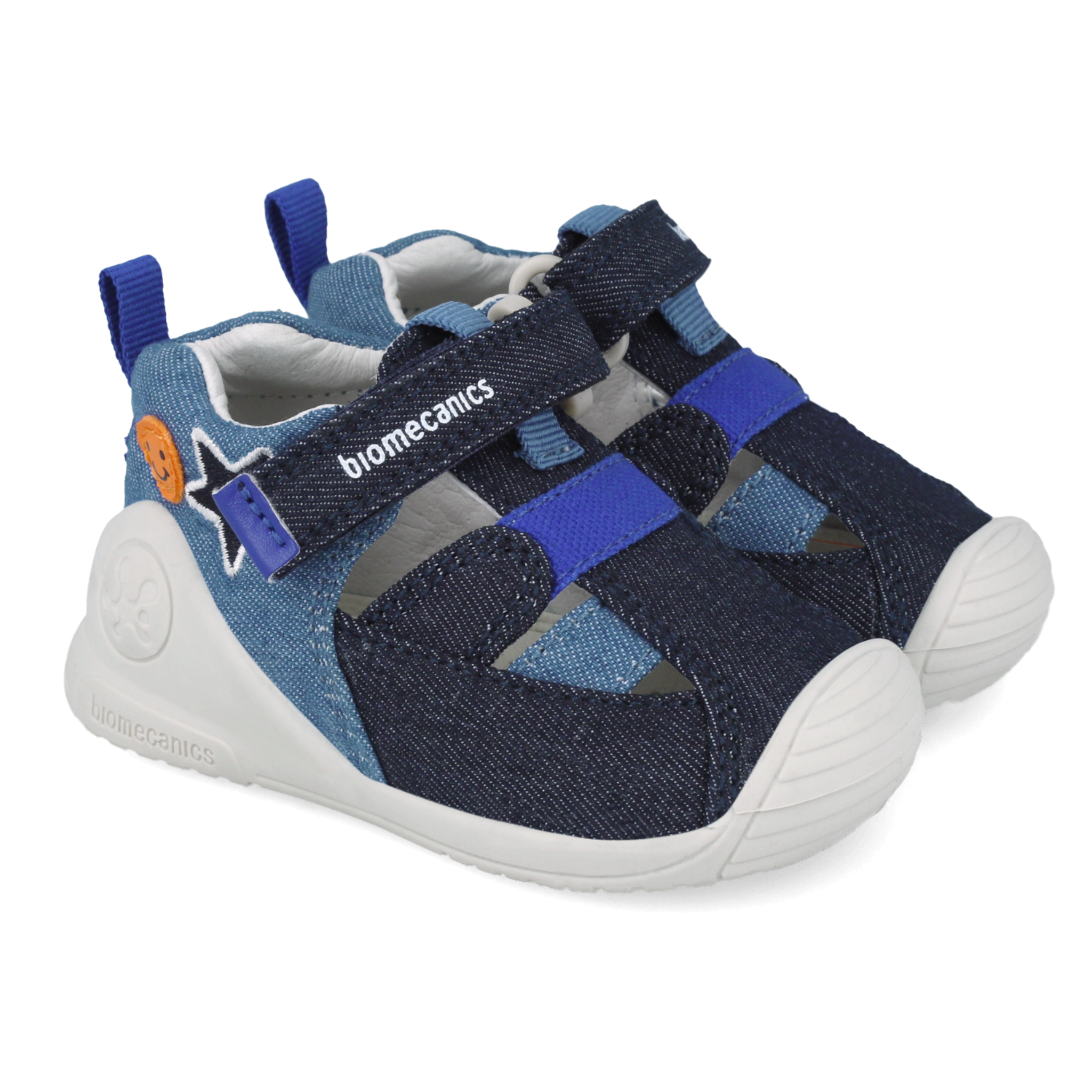 First steps sandals in fabric, Denim blue