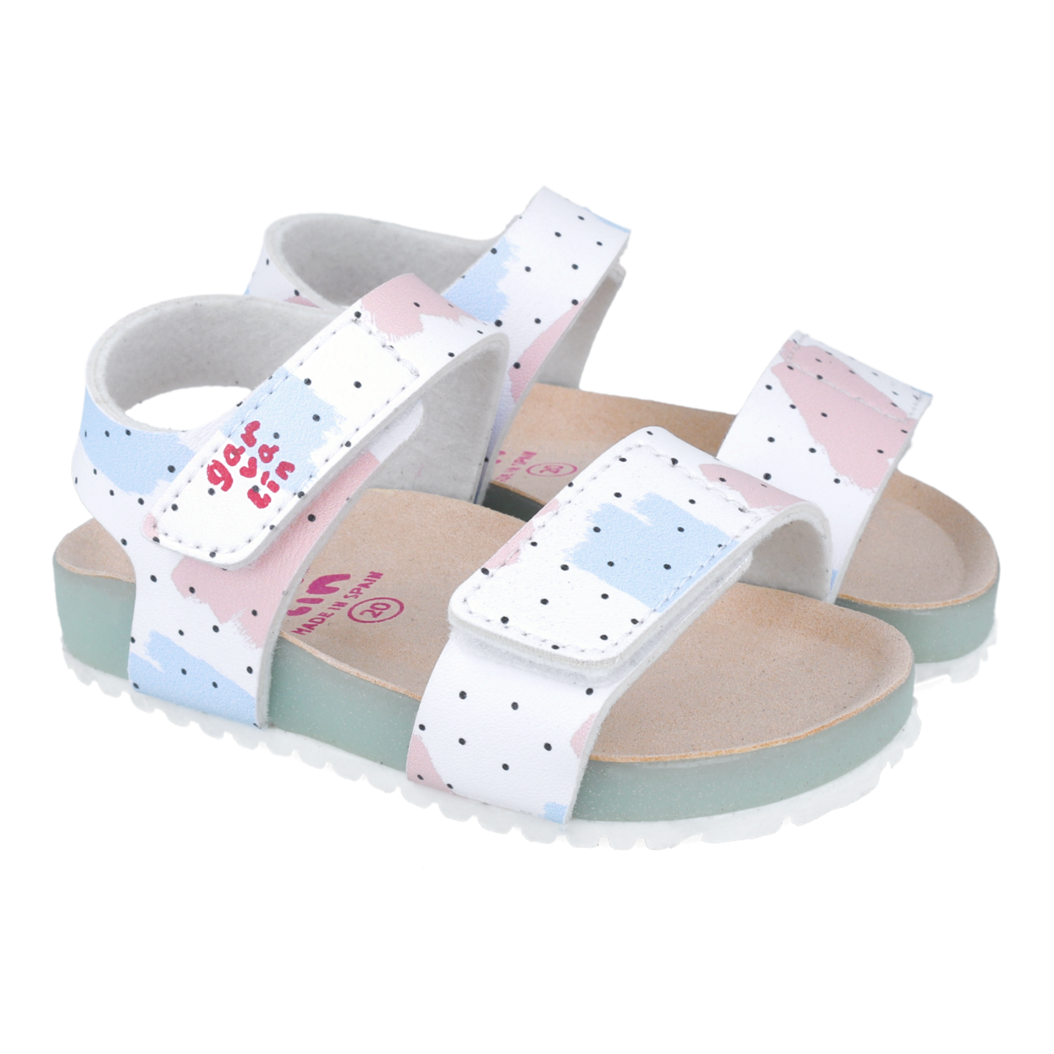 Flexible Sandals with Velcro, White Print
