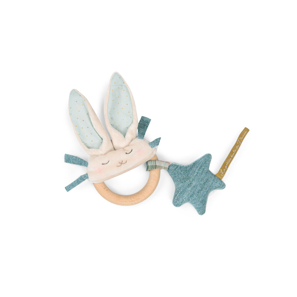 Sonaglio attività con anello in legno Coniglio blu | Moulin Roty