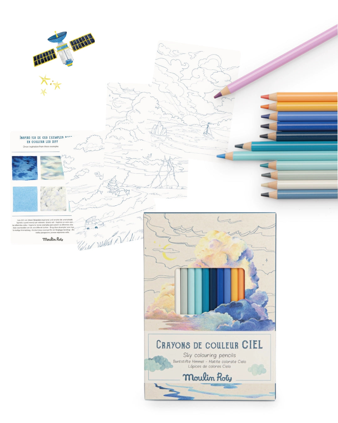 Colored pencils + papers, Sky