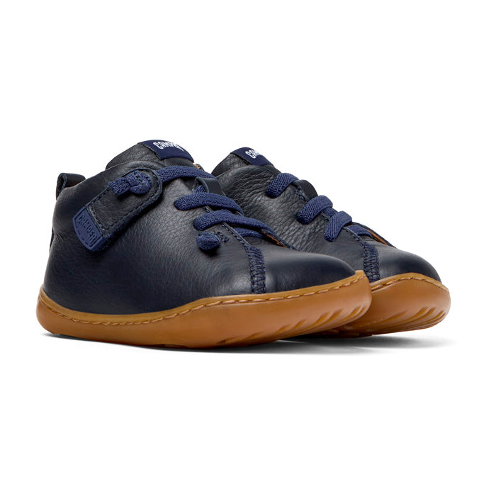 Blue leather ankle boots for kids, Peu