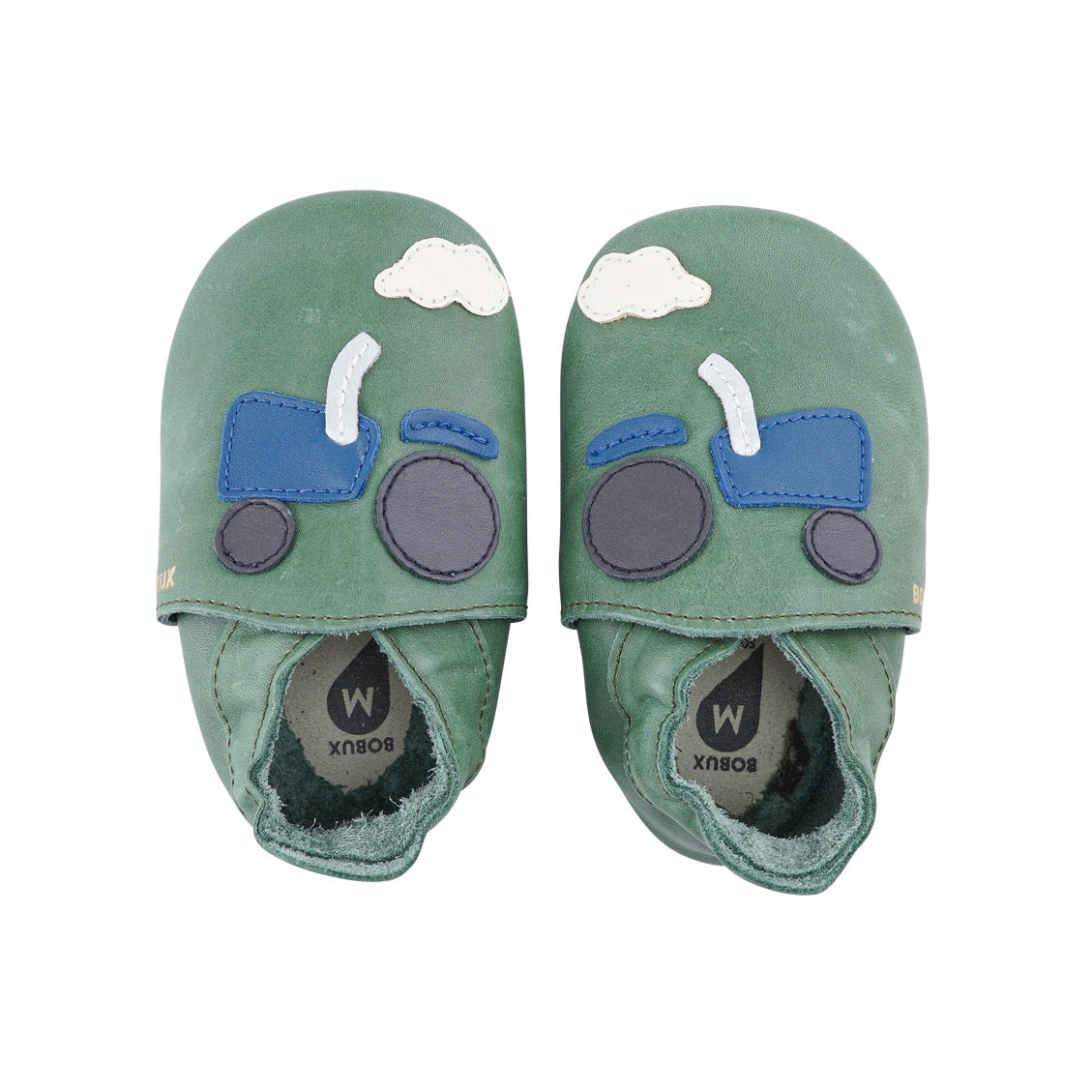 Soft leather slippers, Tracks olive Bobux soft sole