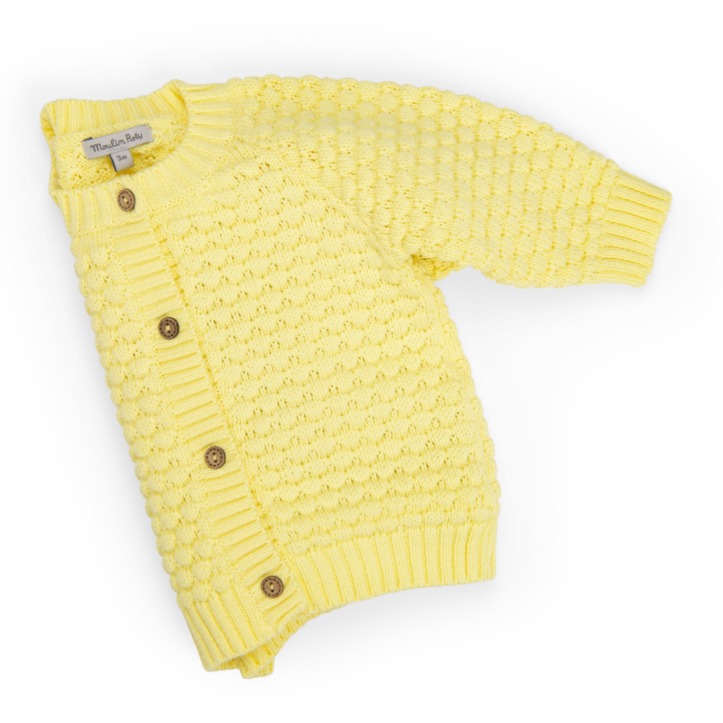 Yellow organic cotton knitted cardigan, Lumiere