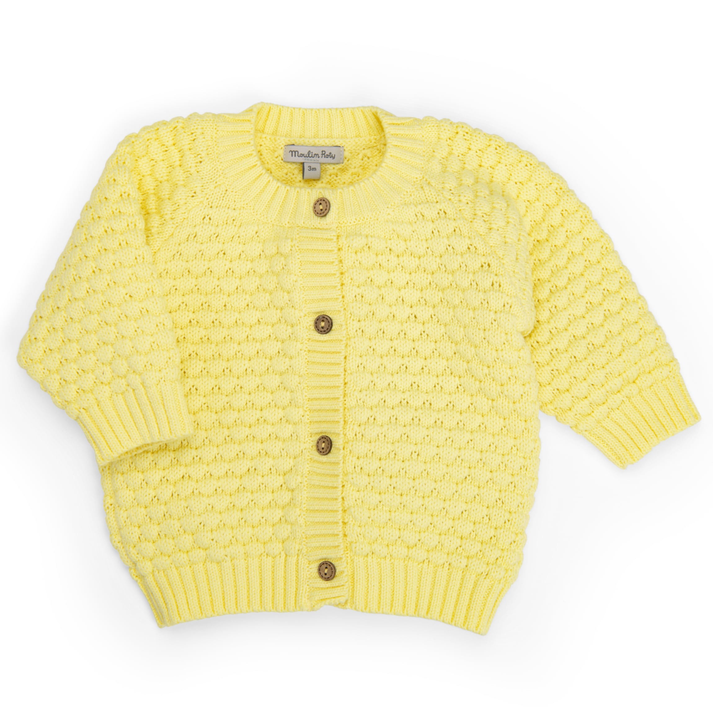 Yellow organic cotton knitted cardigan, Lumiere