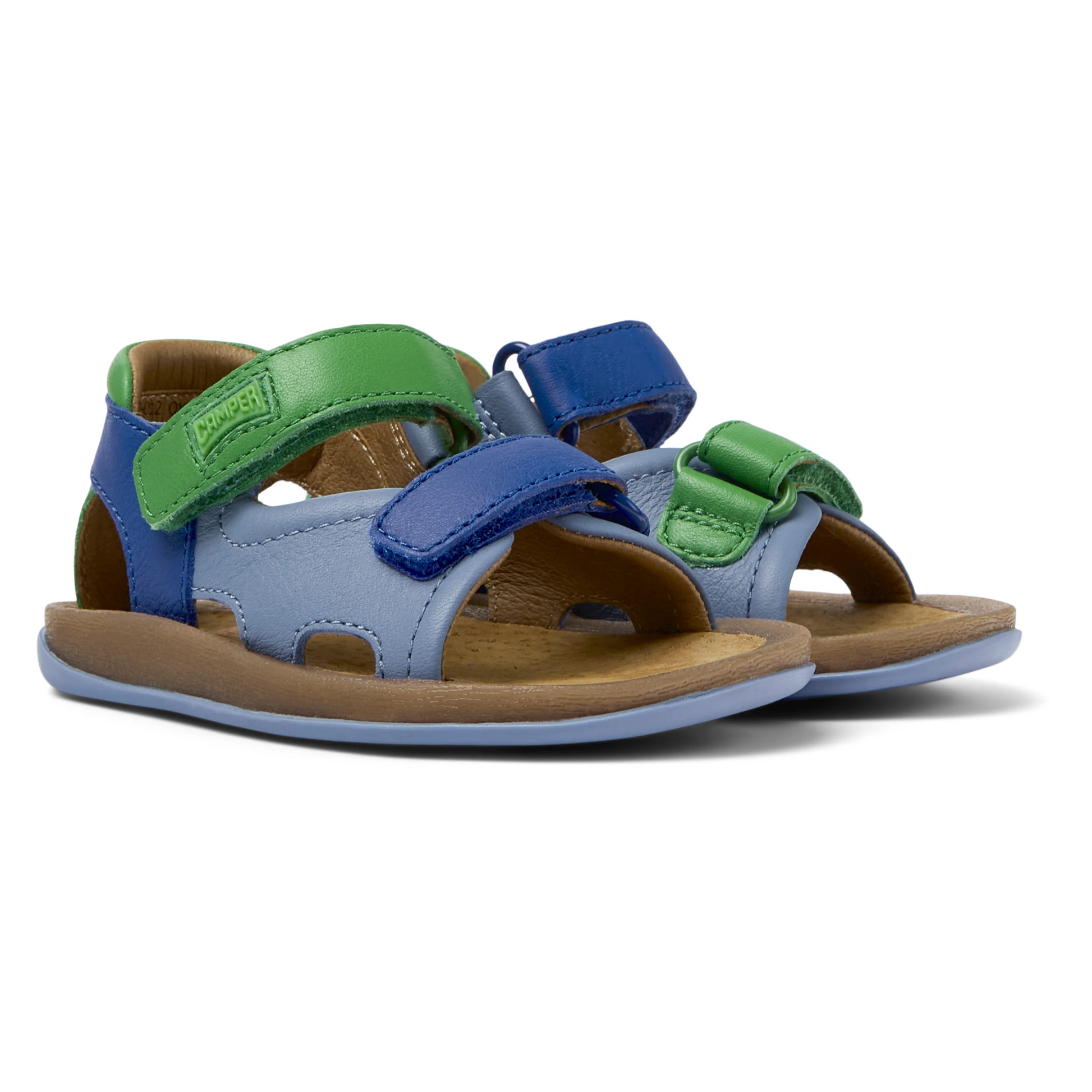 Open sandals with two multicolored leather straps