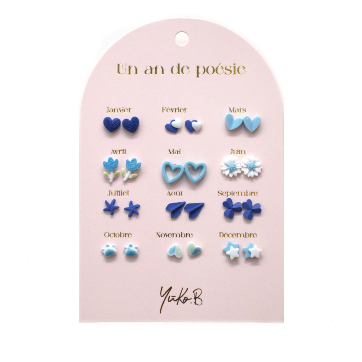 Set of 12 pairs of earrings, A year of poetry - Blue