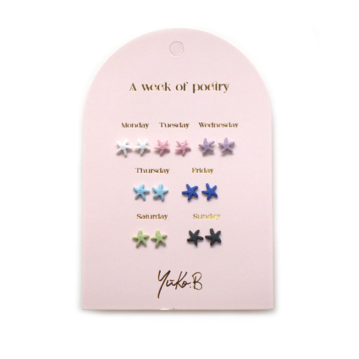 Set of 7 pairs of earrings, A week of poetry - Starfish