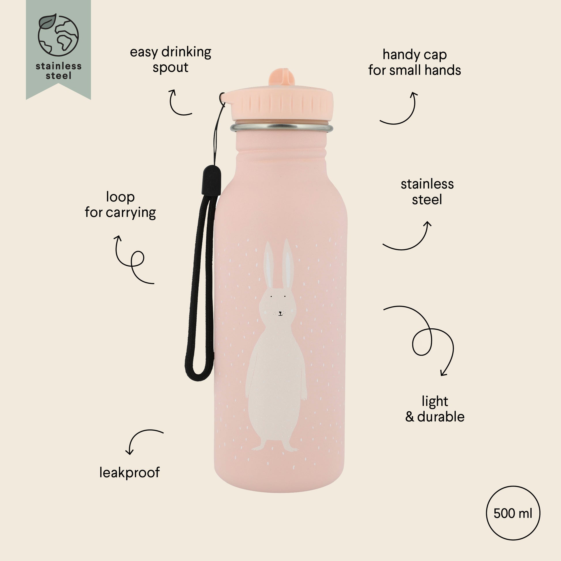 Borraccia acciaio inox 500ml, Coniglio