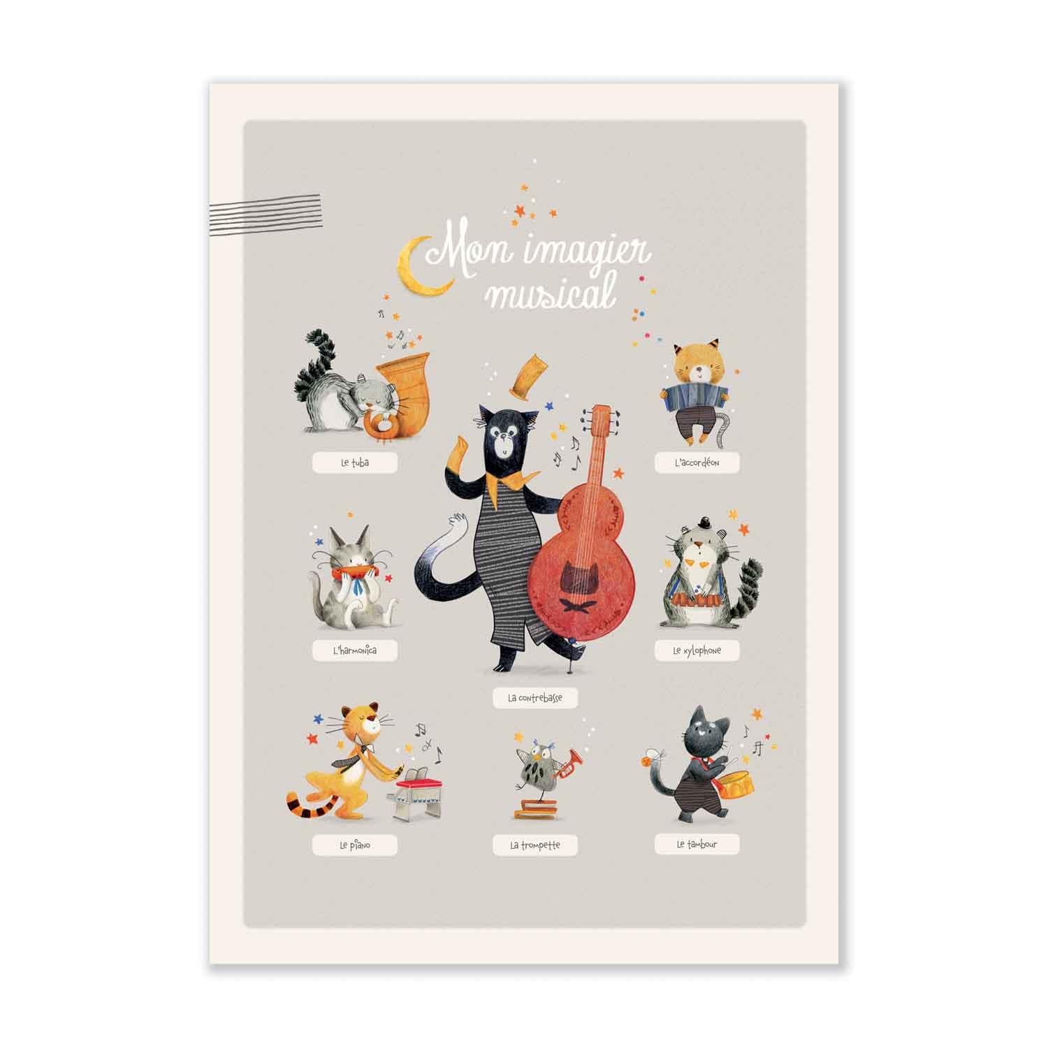 Moulin Roty | Poster Imparo i strumenti musicali in Francese, 50x70 cm