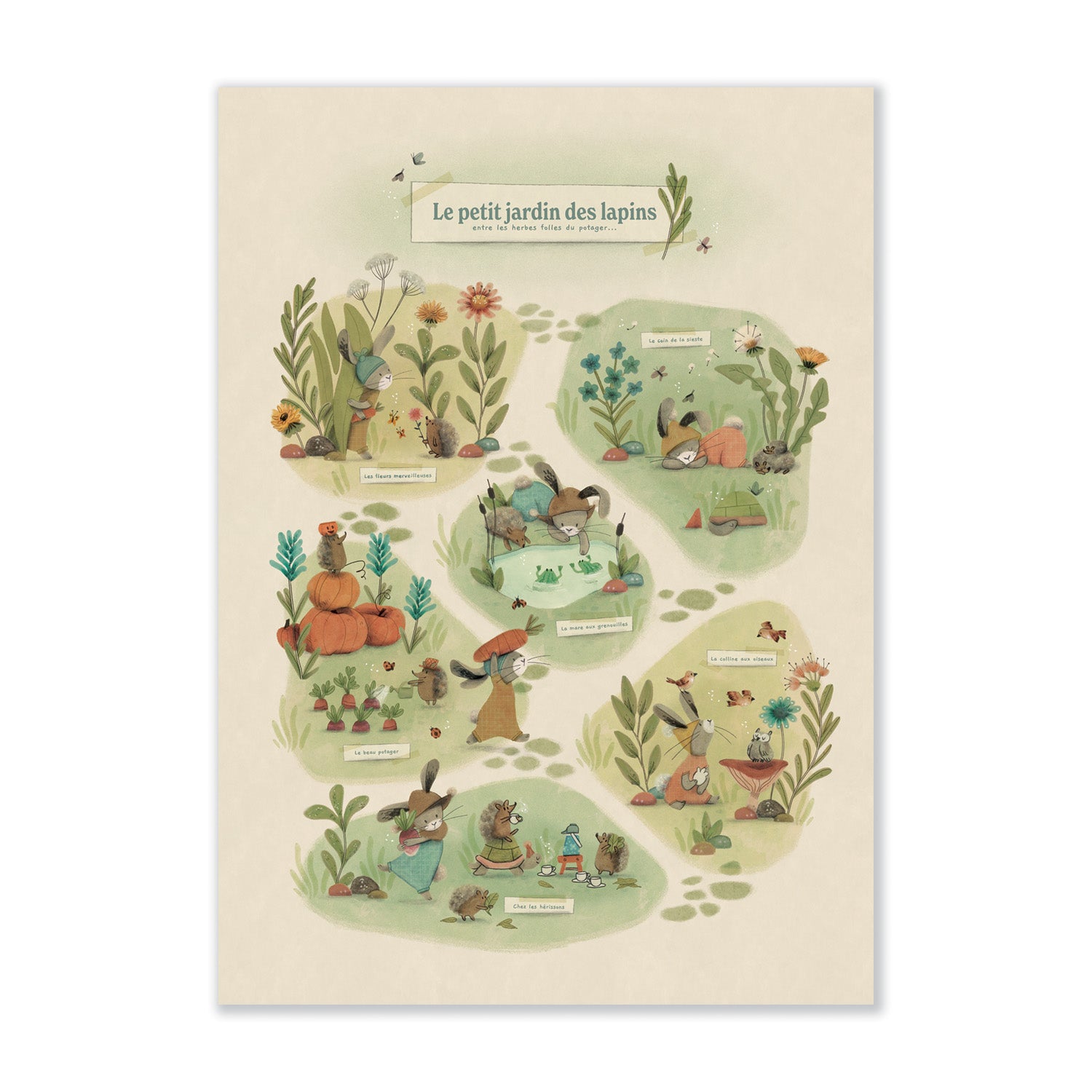 Moulin Roty | Poster Conigli in giardino, 50x70 cm