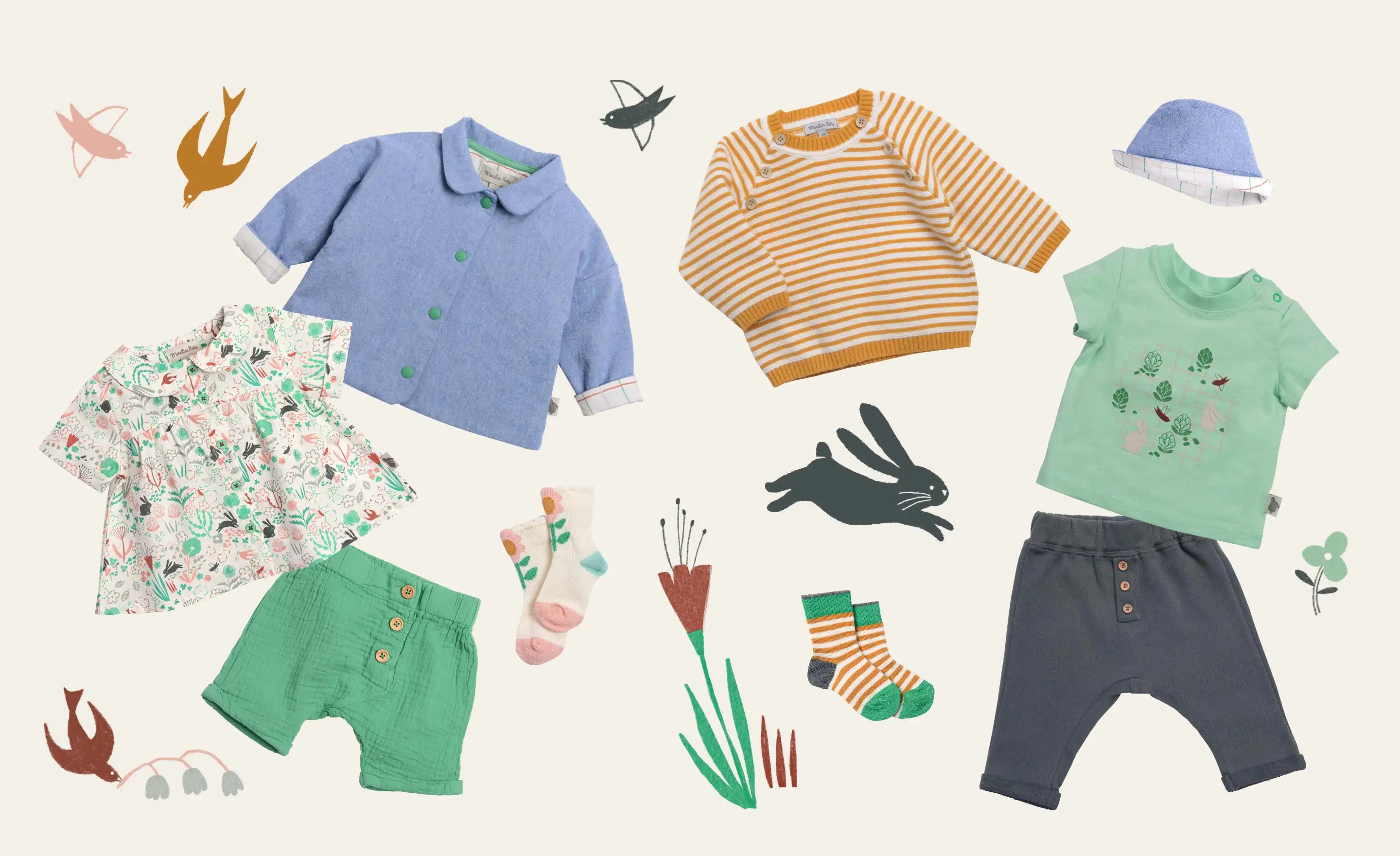 Abbigliamento Moulin Roty per bambini, Tre piccoli coniglietti Primavera Estate