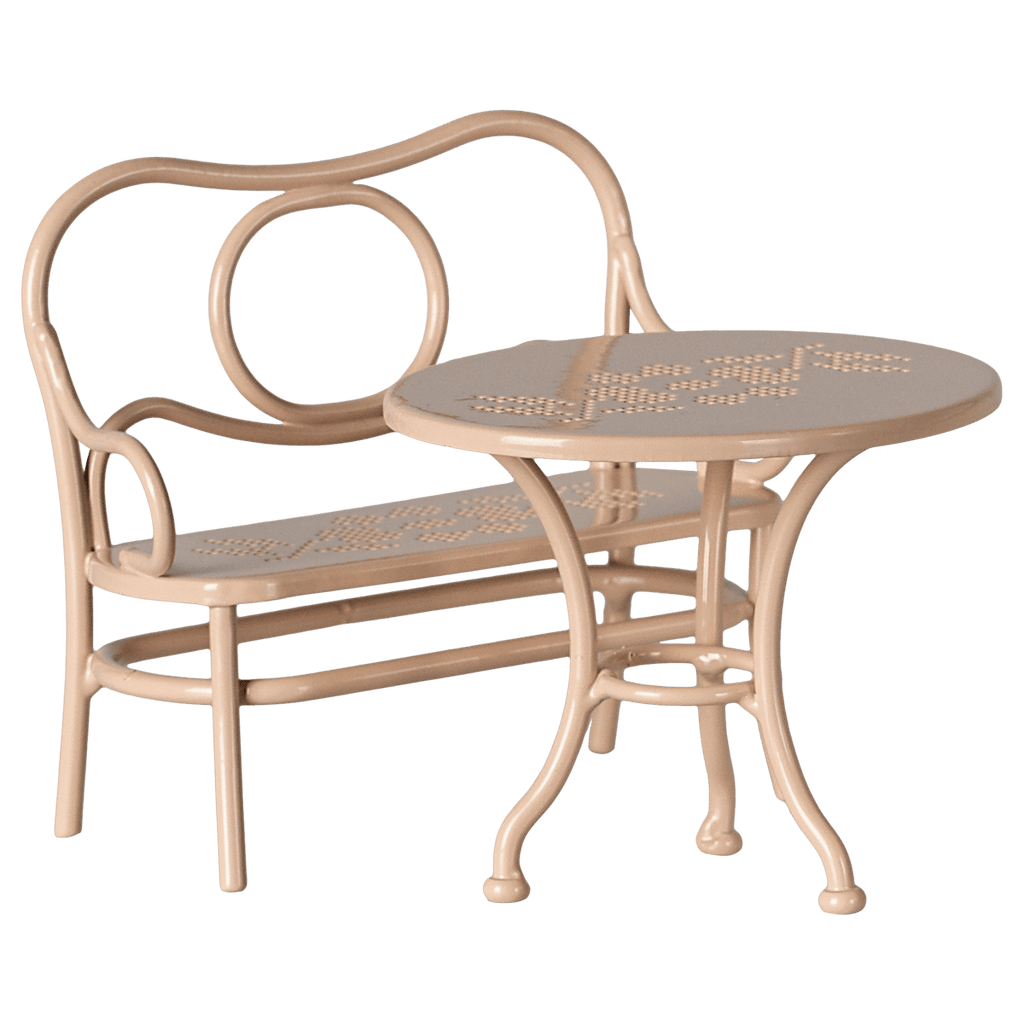 Coffee Table and Bench Set, Light Pink, Topo
