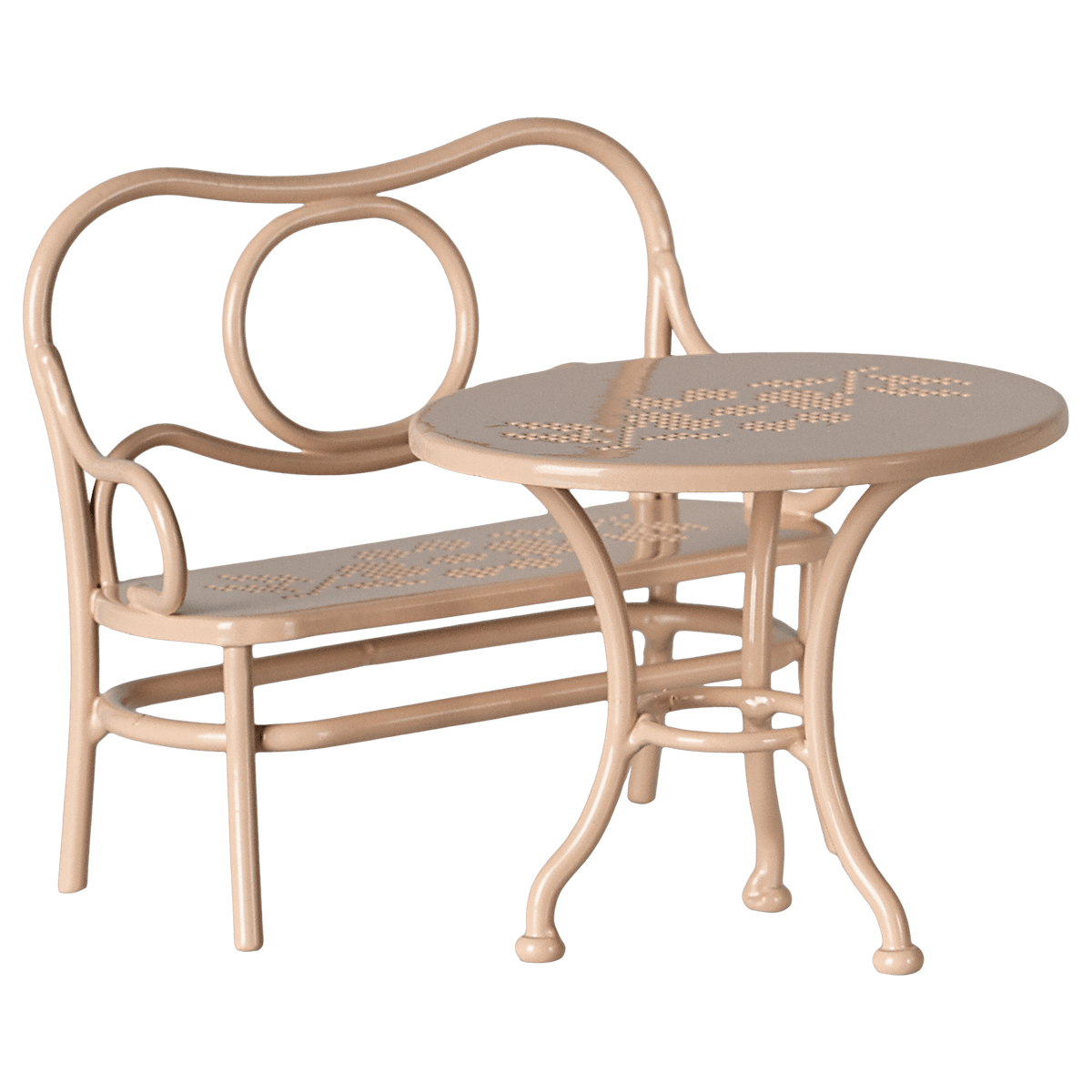 Coffee Table and Bench Set, Light Pink, Topo