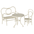 Coffee table, bench and chair set, White, Topo
