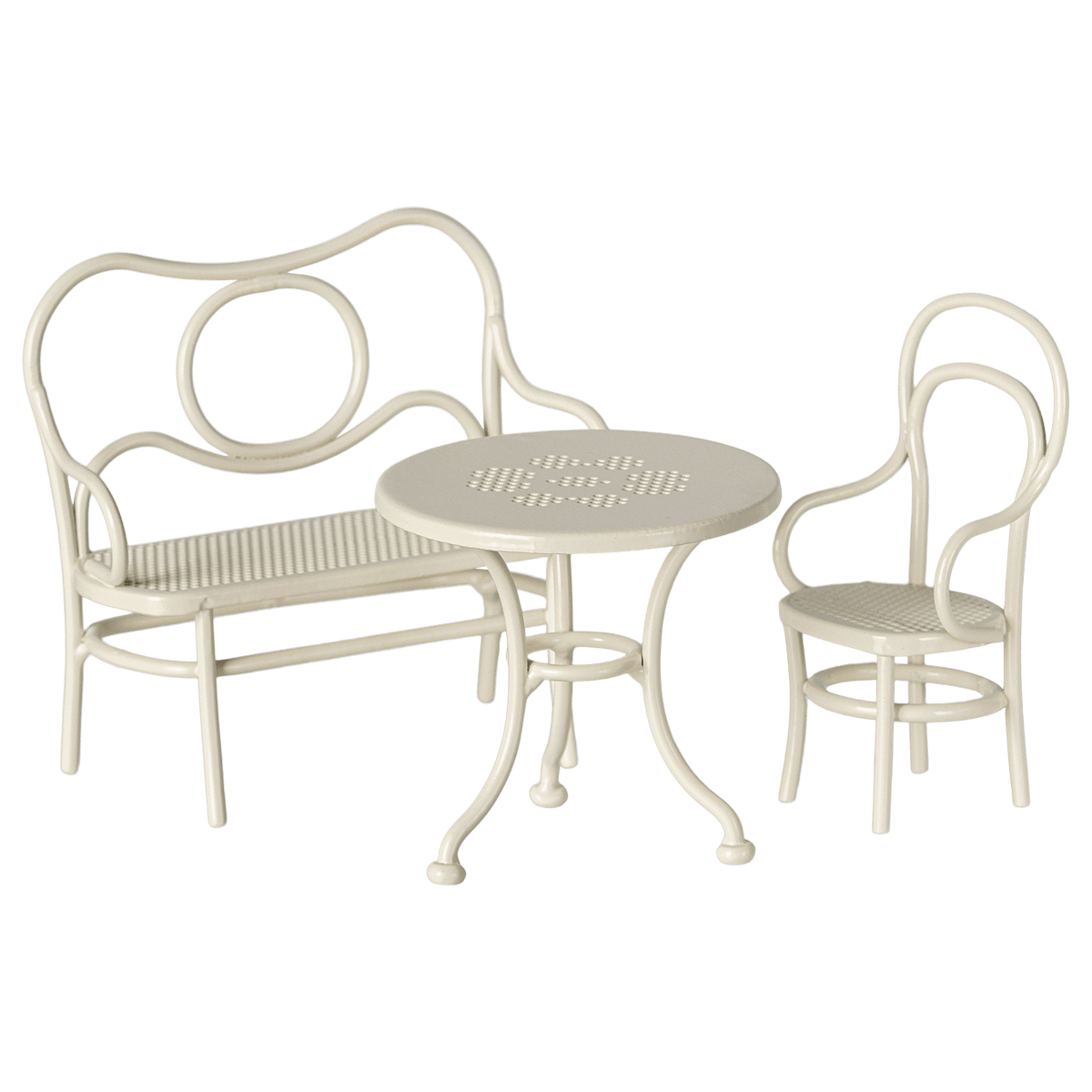 Coffee table, bench and chair set, White, Topo