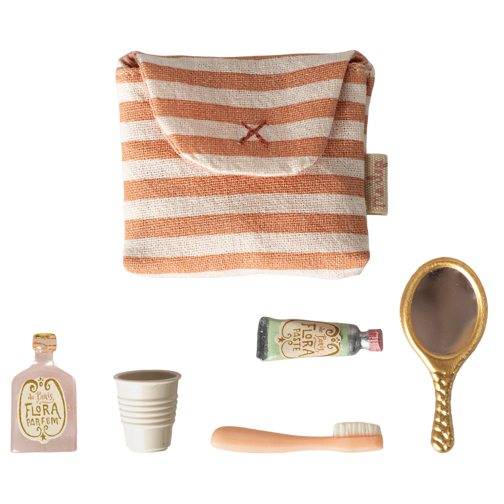 Toothbrush set in bag, Mouse - Coral stripe