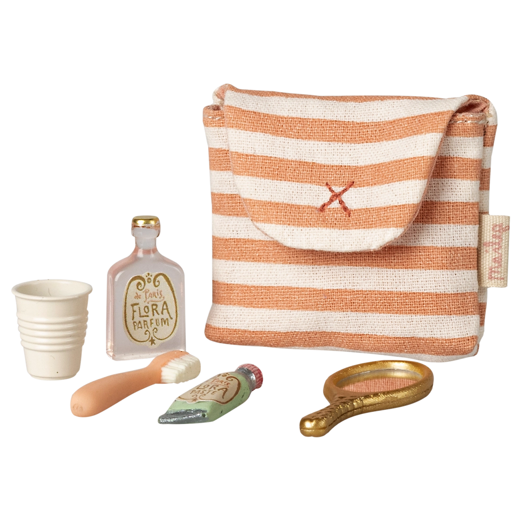 Toothbrush set in bag, Mouse - Coral stripe