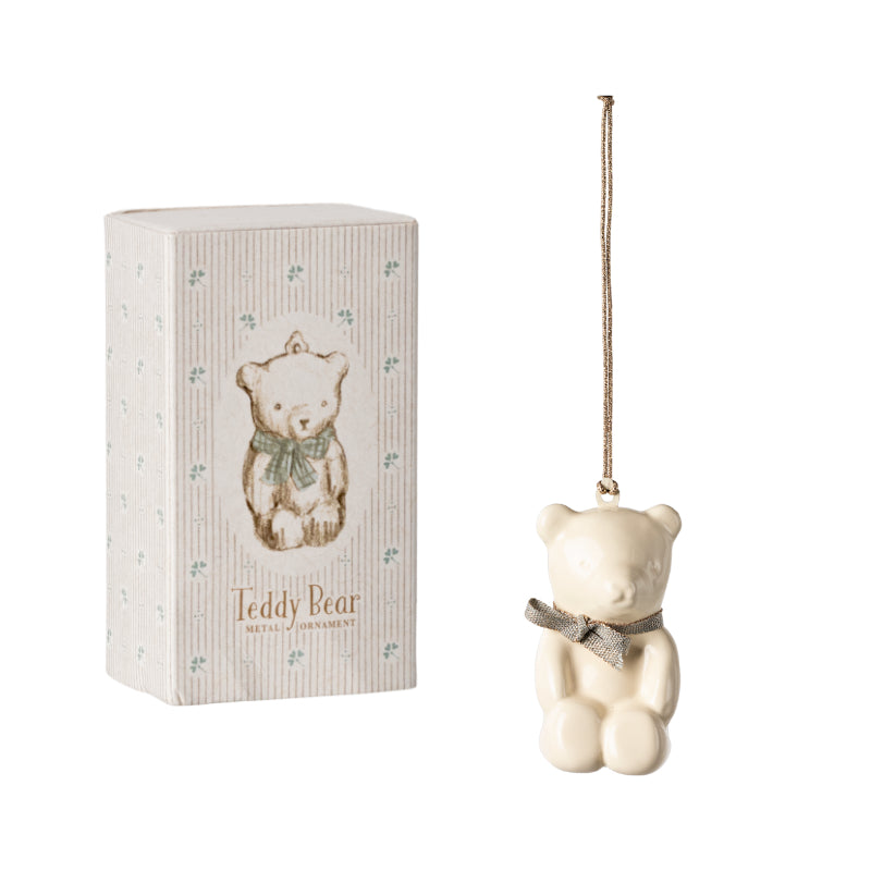 Christmas Ornament Metal Teddy Bear - White/Blue