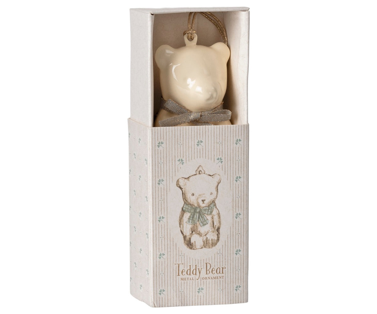 Christmas Ornament Metal Teddy Bear - White/Blue