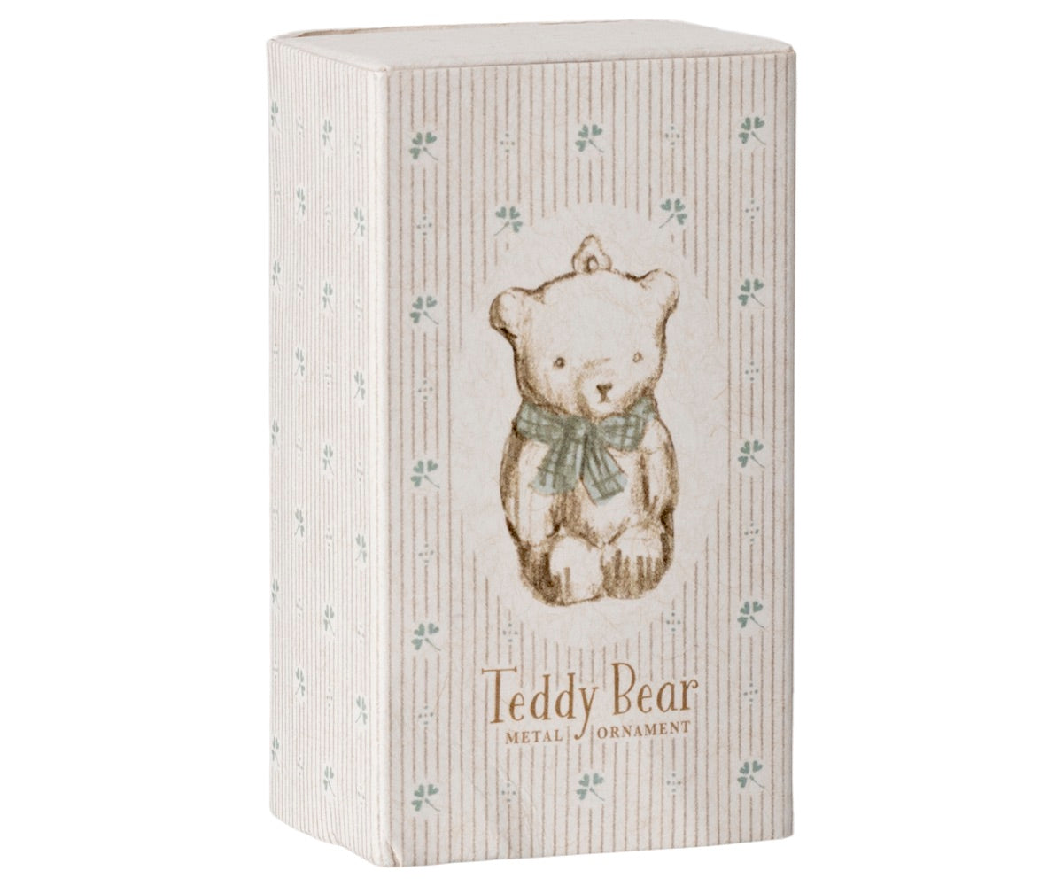 Christmas Ornament Metal Teddy Bear - White/Blue
