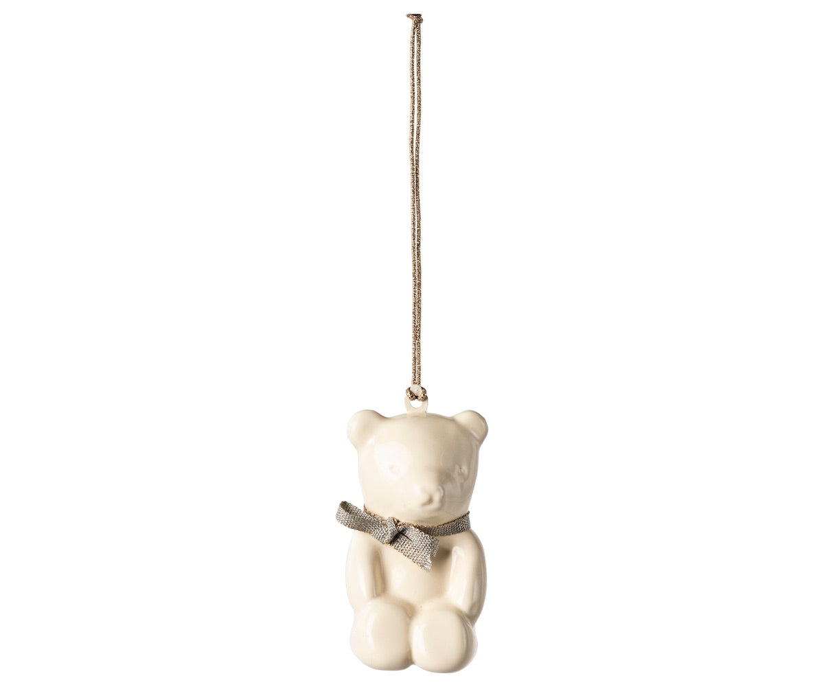 Christmas Ornament Metal Teddy Bear - White/Blue