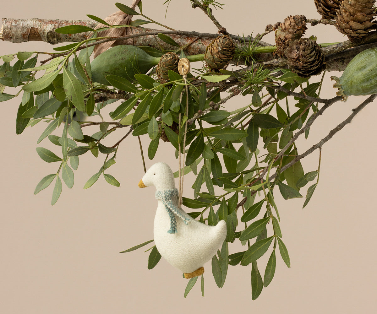 Fabric Christmas Ornament, Goose - Blue