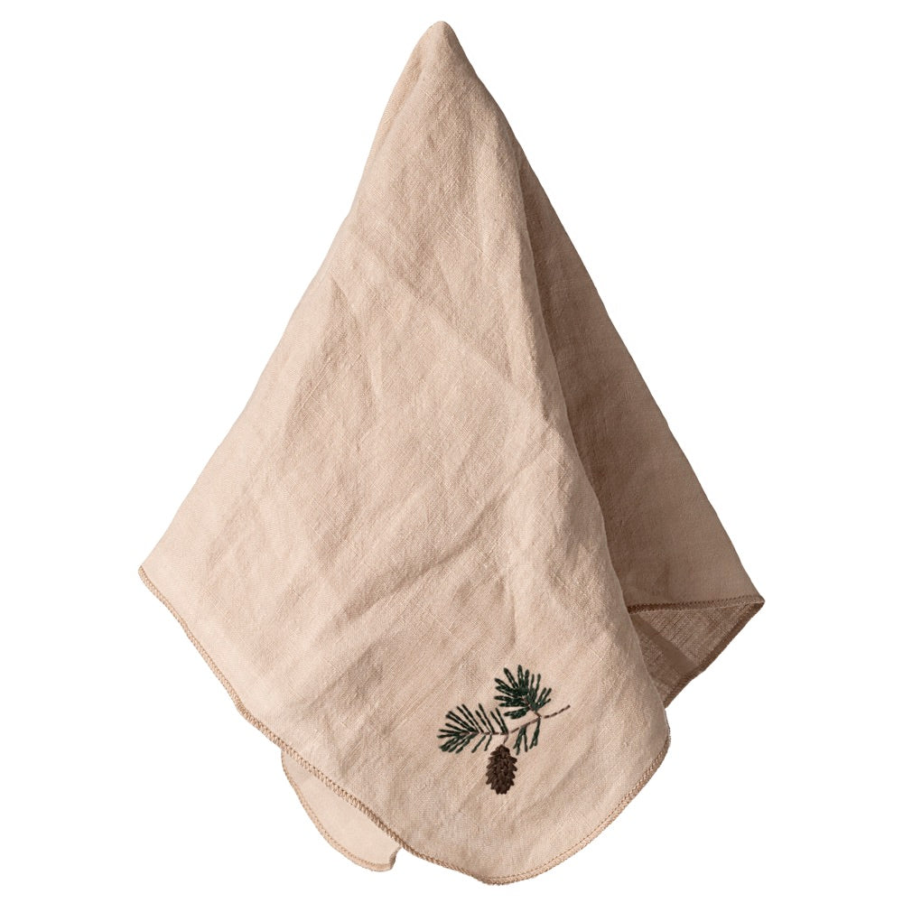 Embroidered Linen Napkin - Christmas, Pine Cone