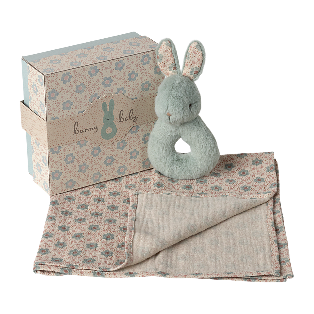 Rabbit Rattle and Muslin Set, Mint