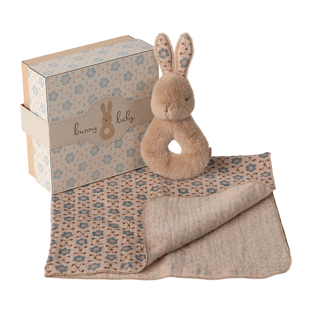 Set sonaglio coniglio e mussola, Cream peach