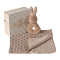 Rabbit Rattle and Muslin Set, Cream Peach