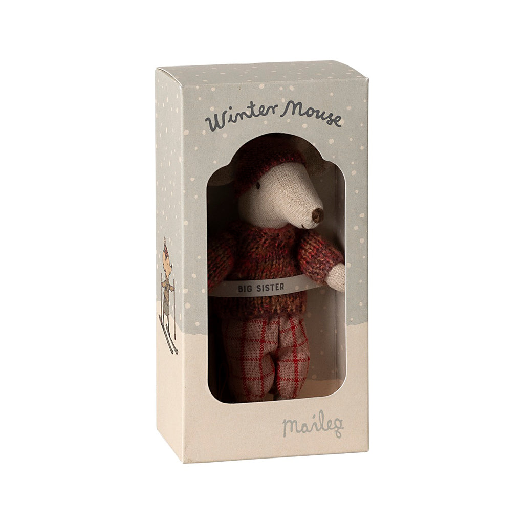 Winter Mouse with Skis, Big Sister - Pink