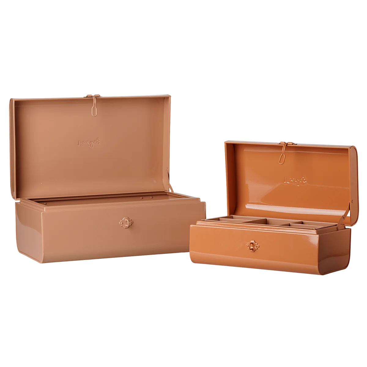 Set de malles de rangement, avec plateau - Rose poudré/Corail