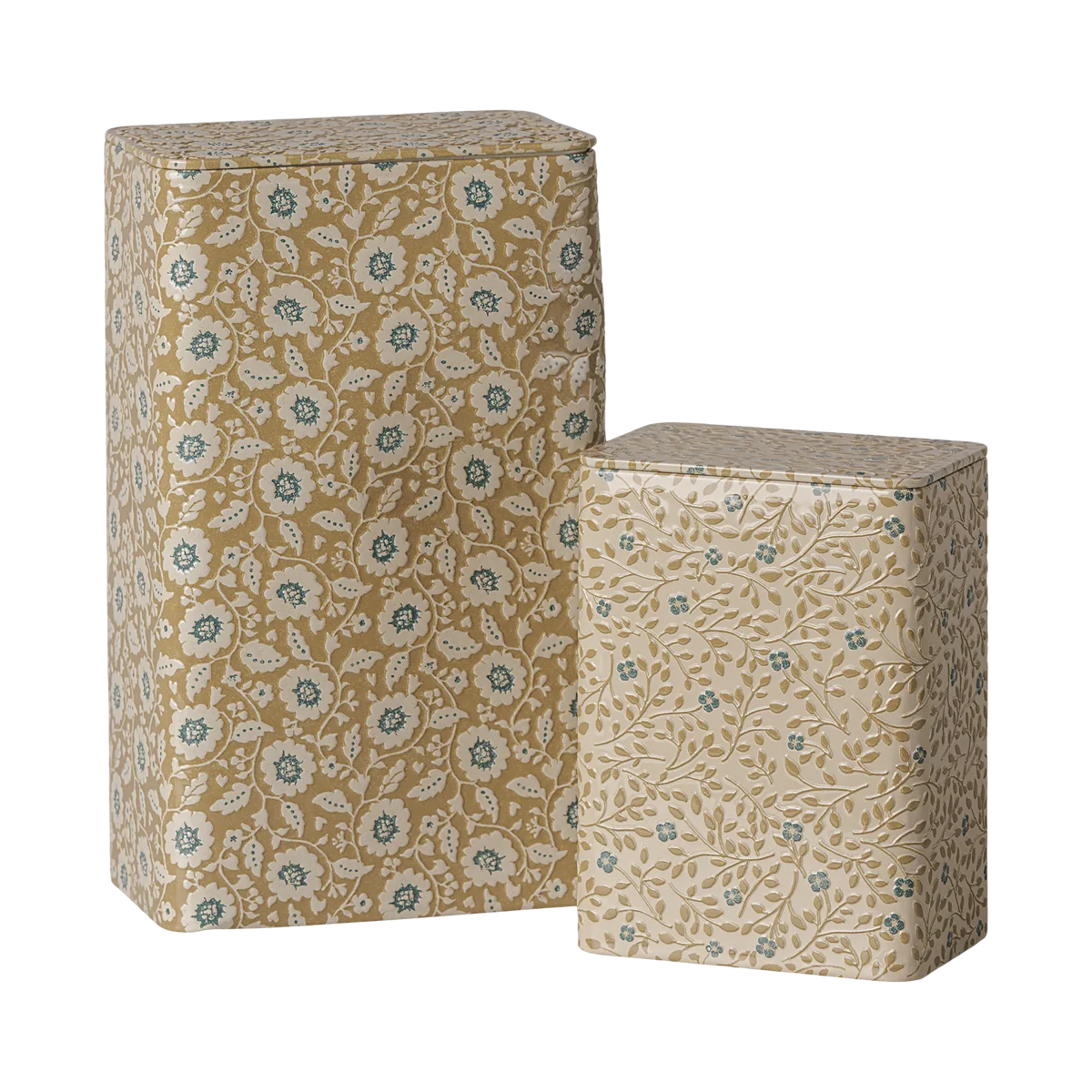 Set de boîtes en métal - Fleurs - Ocre/Bleu - 2 pcs