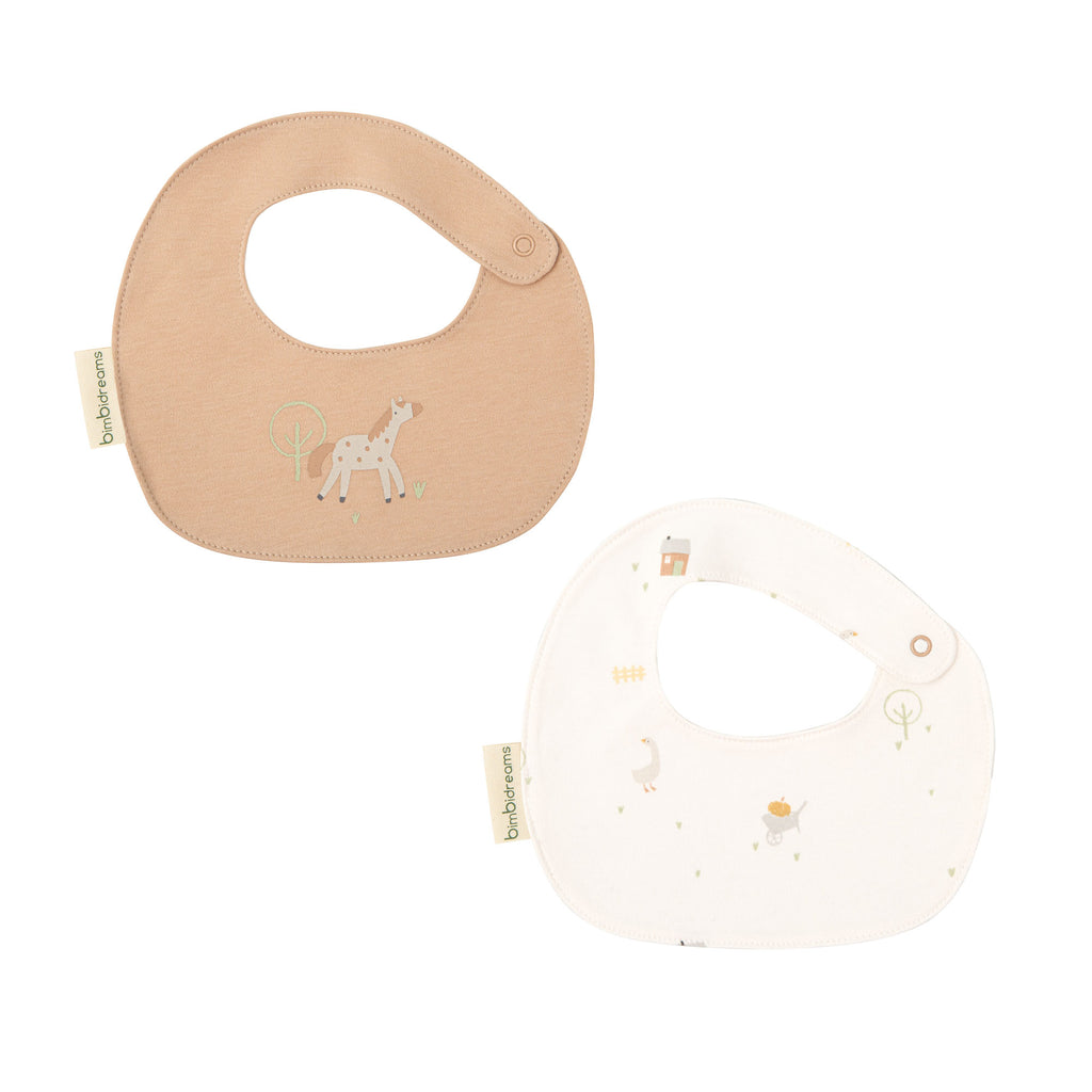 Bamboo and organic cotton bibs, Set of 2 Farm