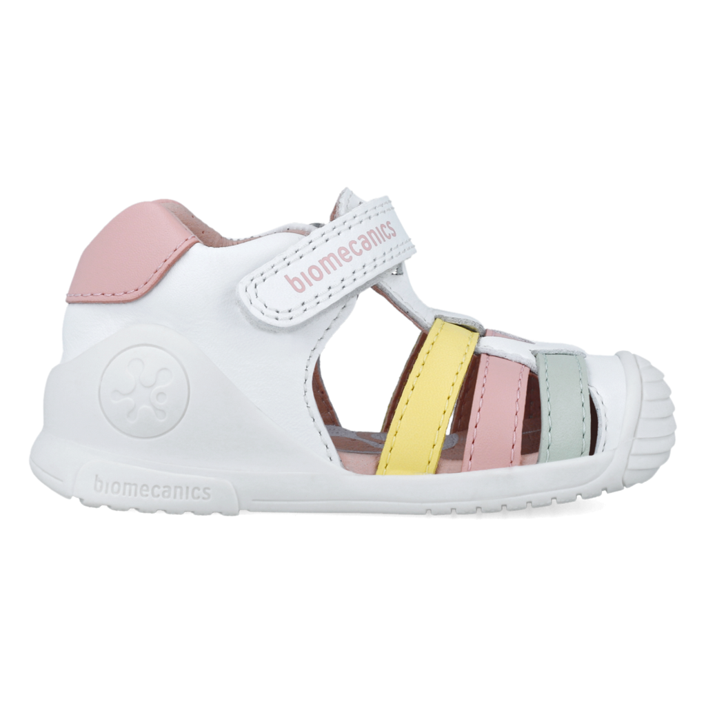 Leather first steps sandals, White multicolor 