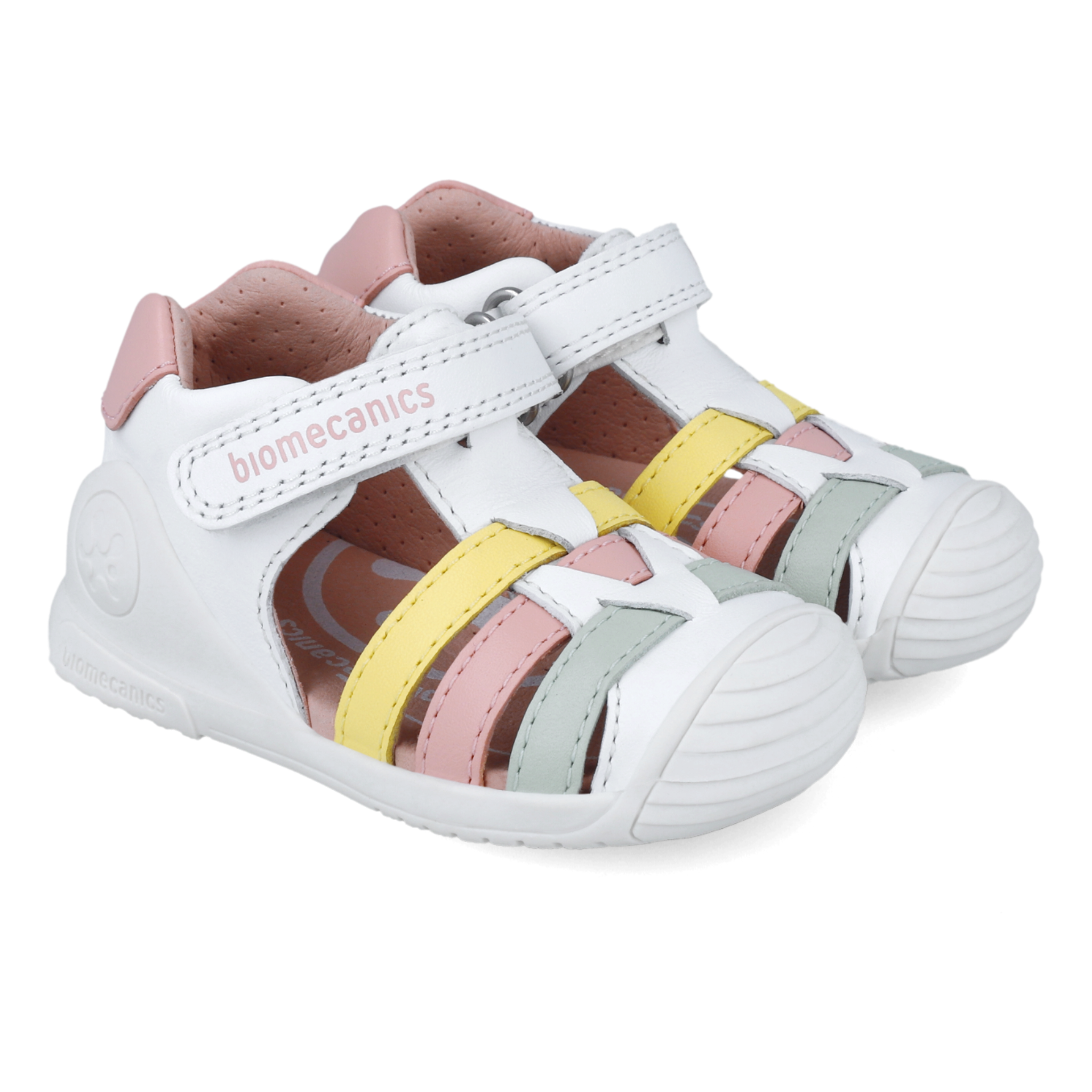 Sandali primi passi in pelle, Bianco multicolore