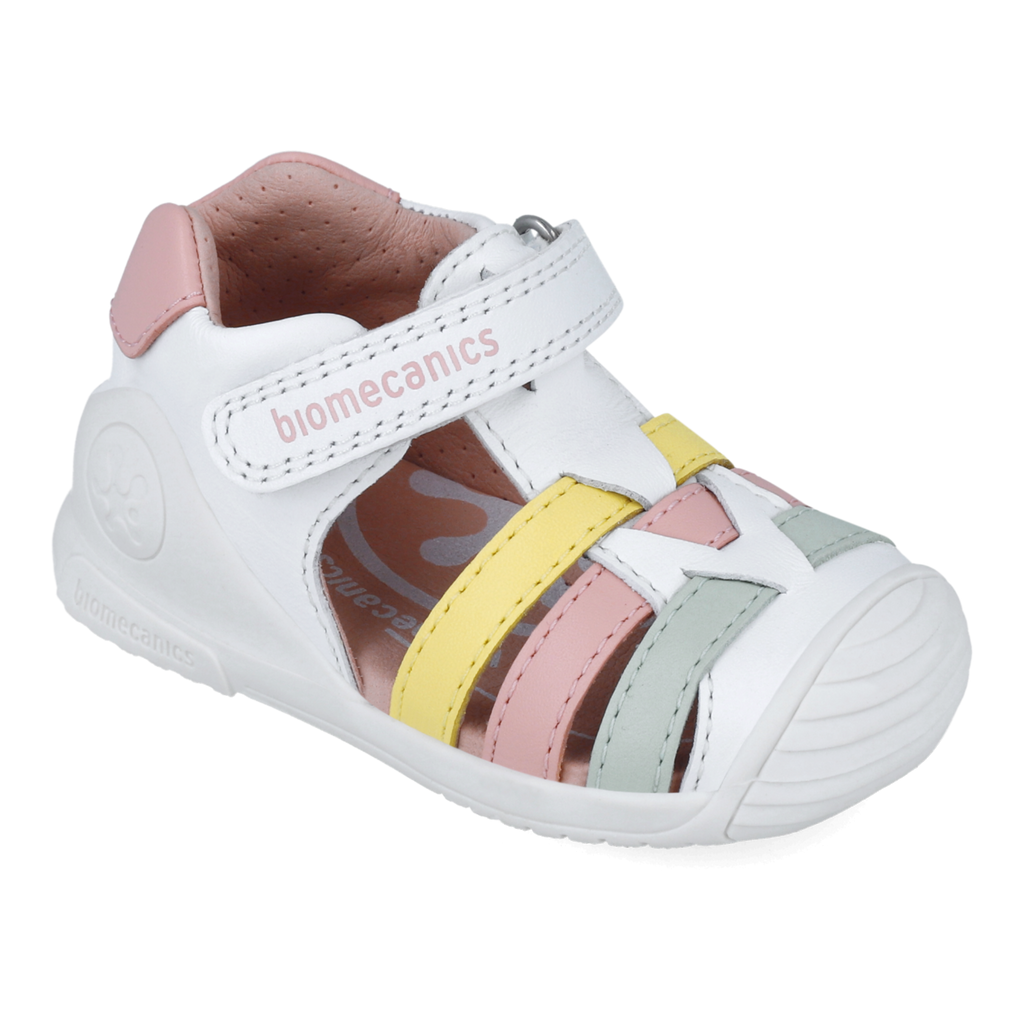 Leather first steps sandals, White multicolor 
