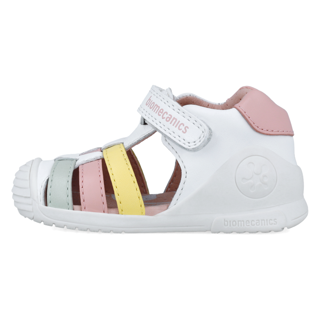 Leather first steps sandals, White multicolor 