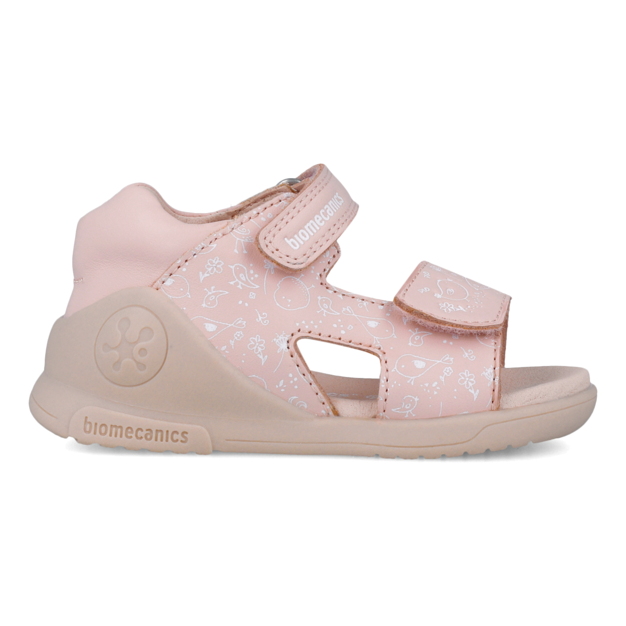 Leather first steps sandals, Pink birds 