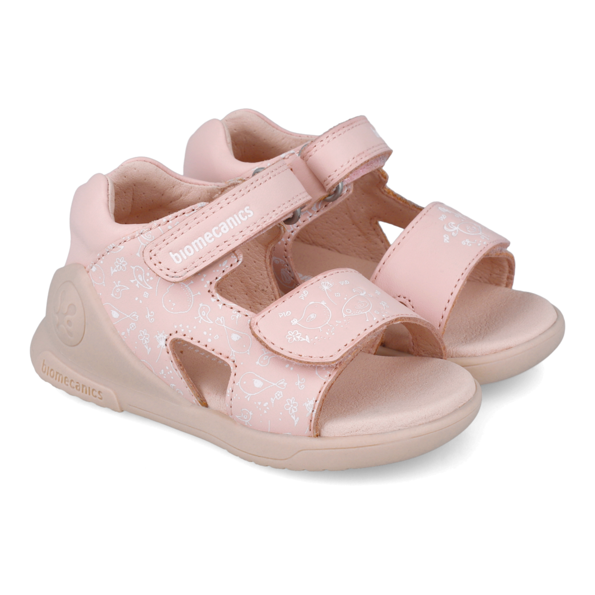 Sandali primi passi in pelle, Rosa uccellini