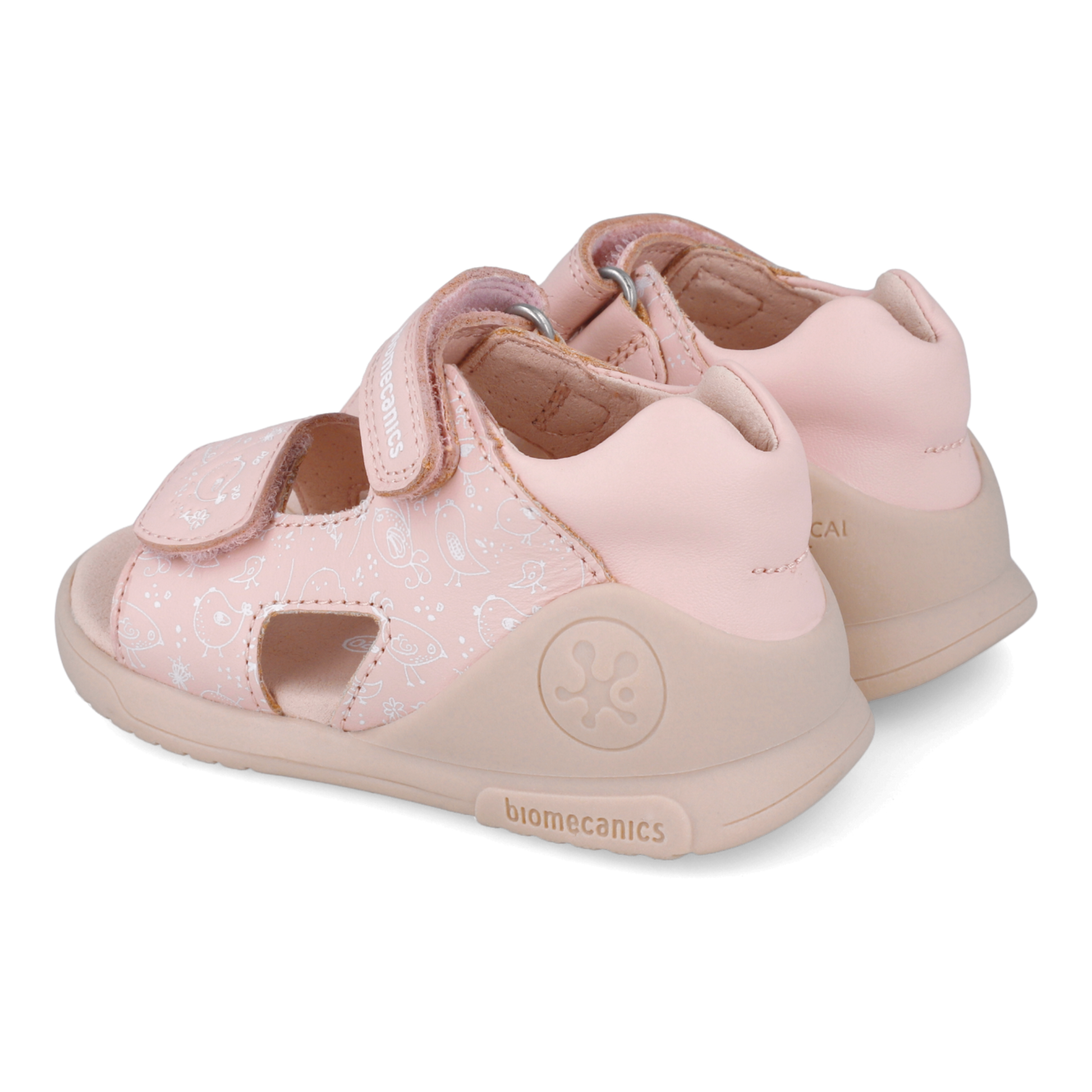 Sandali primi passi in pelle, Rosa uccellini