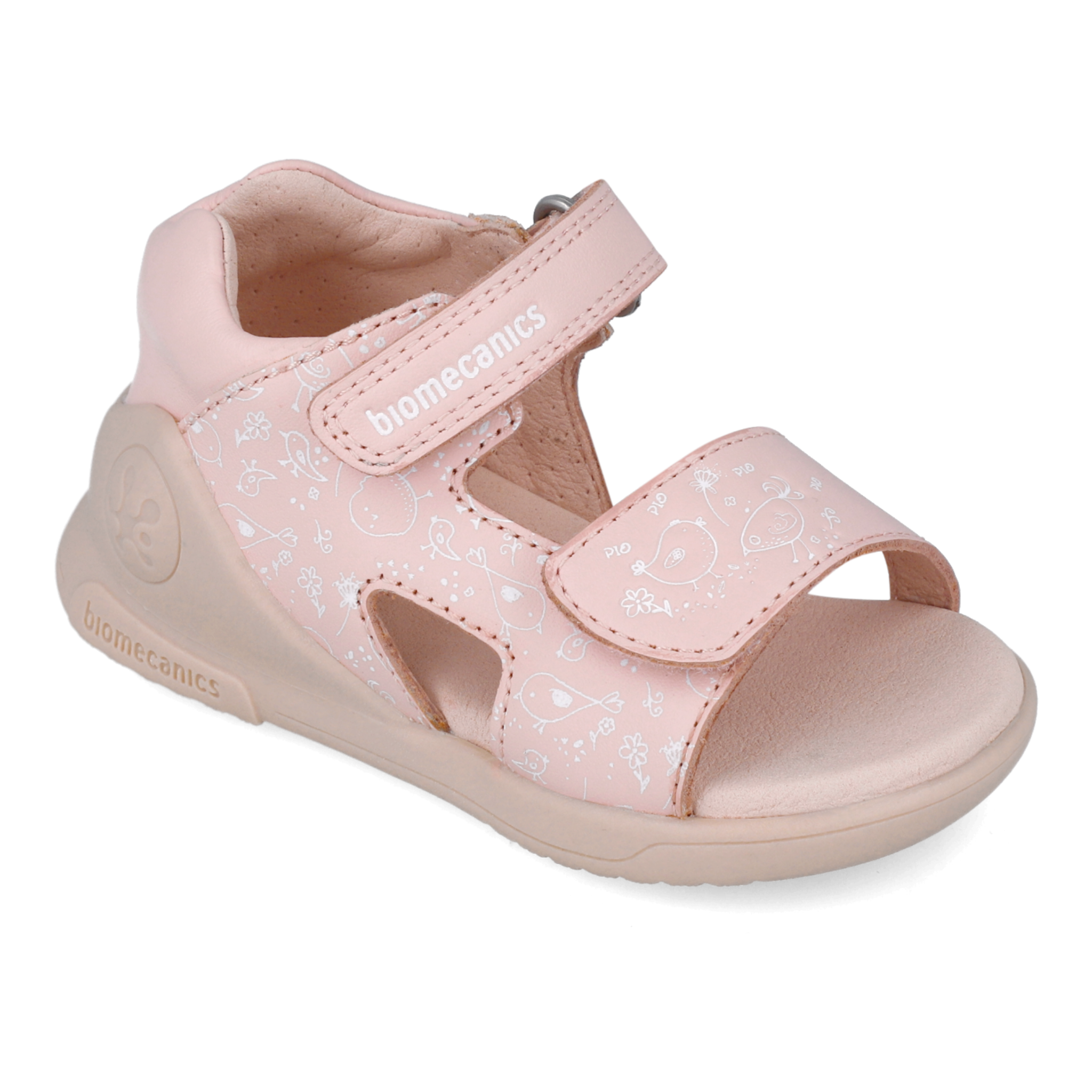 Leather first steps sandals, Pink birds 