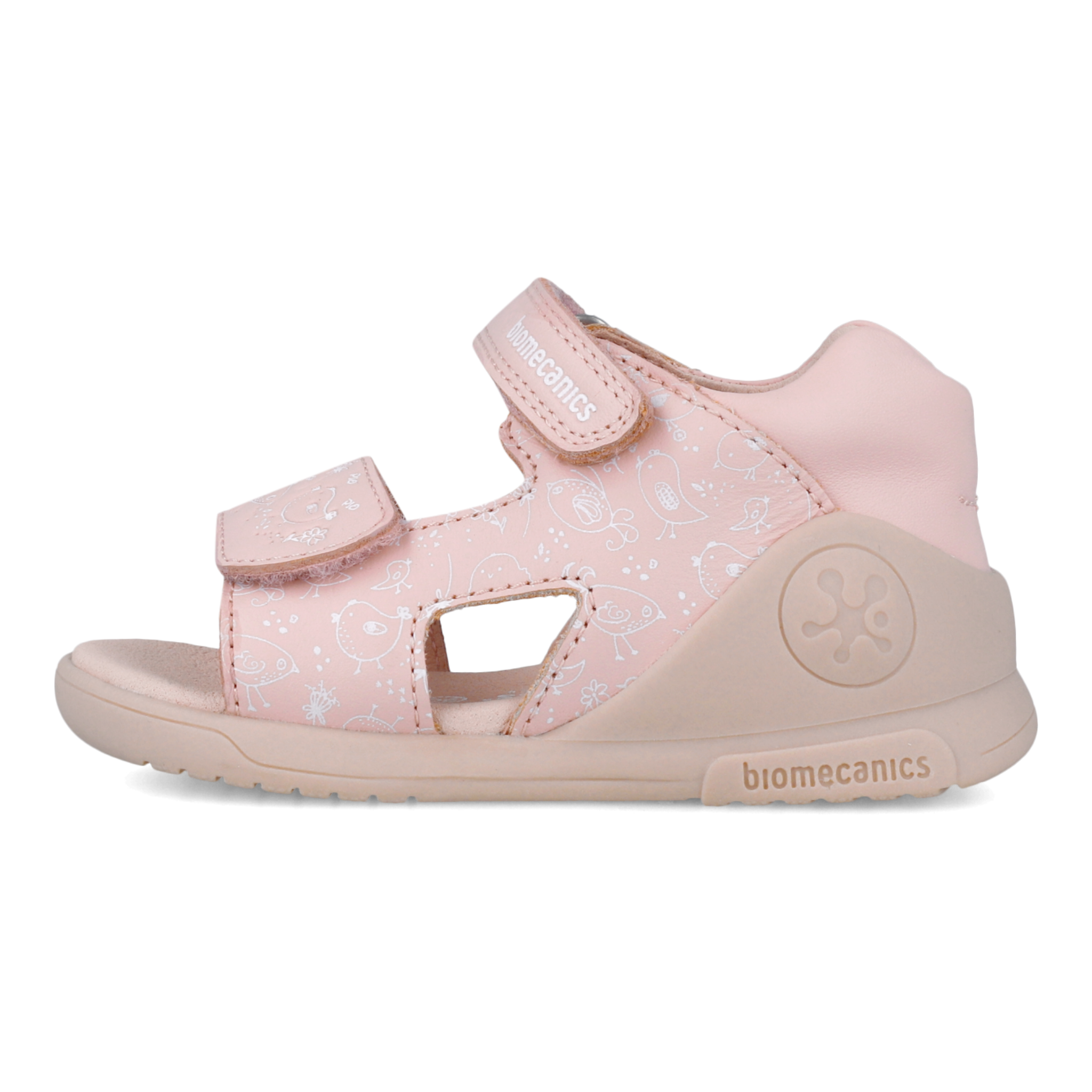Leather first steps sandals, Pink birds 