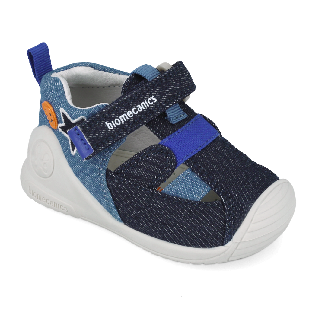 First steps sandals in fabric, Denim blue 