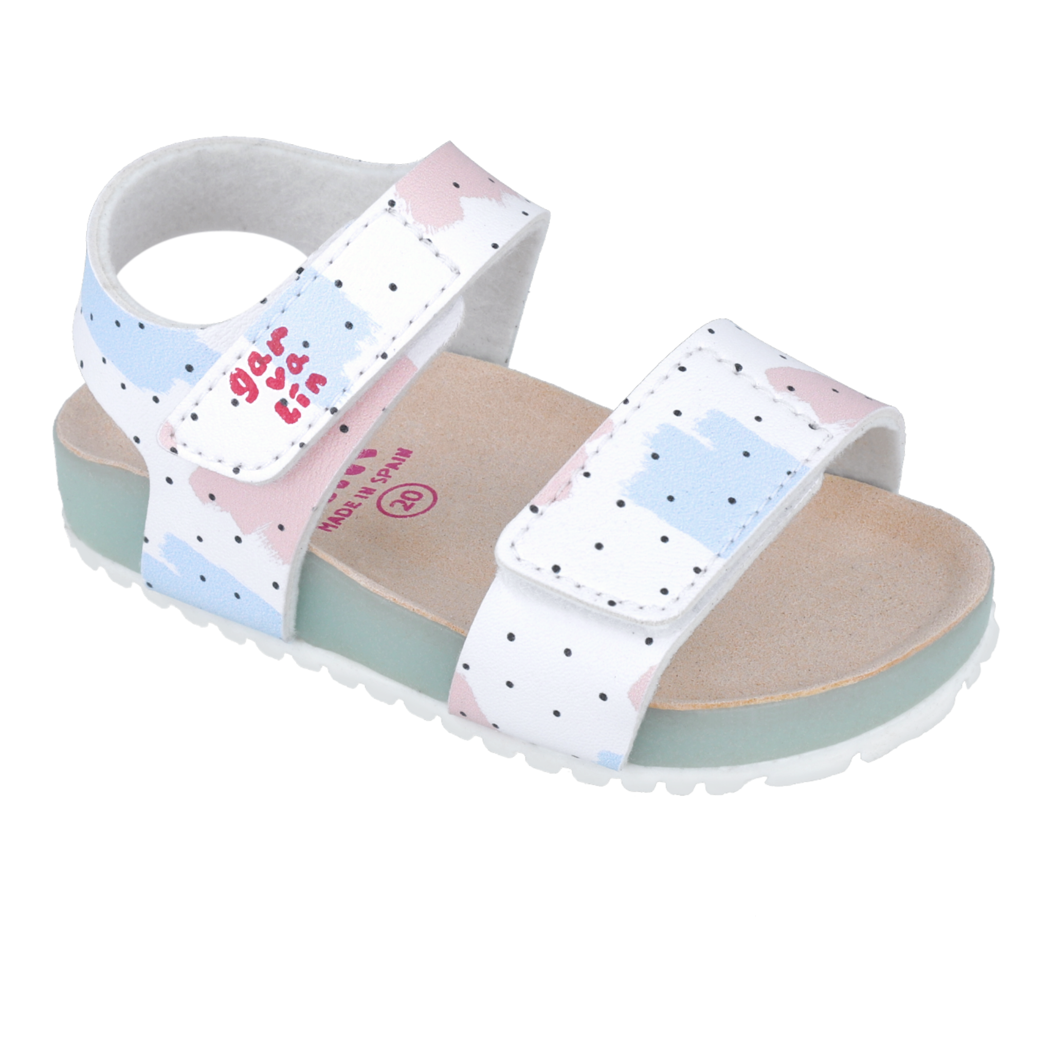 Flexible Sandals with Velcro, White Print